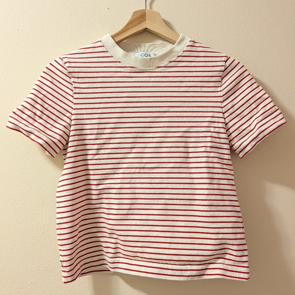 COS White and Red Striped Short Sleeve Tee